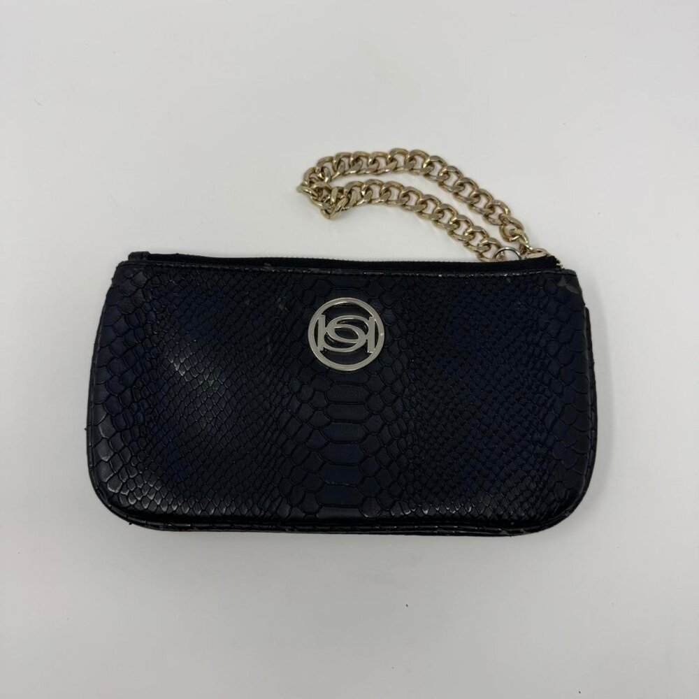 Bebe Black Faux Leather Golf Chain Clutch‎ Bag Wrislet